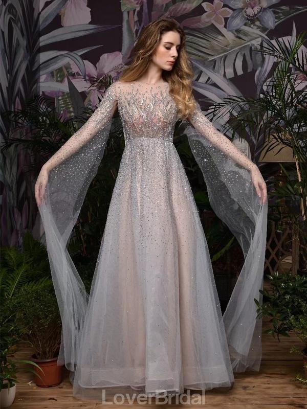 Long Sleeves Sparkly Heavily Beaded Evening Prom Dresses, Evening Party Prom Dresses, 12204