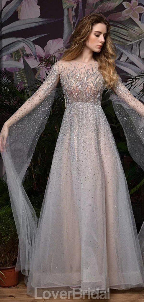 Long Sleeves Sparkly Heavily Beaded Evening Prom Dresses, Evening Party Prom Dresses, 12204