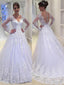 Long Sleeves White A-line Wedding Dresses Online, Sexy See Through Lace Bridal Dresses, WD449