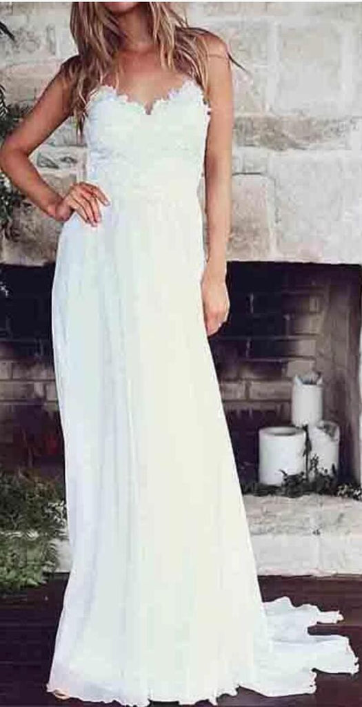 Low Back Spaghetti Straps Lace Bodice Beach Wedding Bridal Dresses, WD285