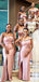 Mermaid Pink Side Slit One Shoulder Long Bridesmaid Dresses Gown Online,WG930