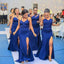 Mermaid Royal Blue Spaghetti Straps High Slit Long Bridesmaid Dresses Gown Online,WG962