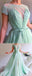 Mint Green A-line Short Sleeves Jewel High Slit Long Prom Dresses Online,12605