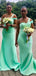 Mint Green Mermaid One Shoulder Long Bridesmaid Dresses Online,WG1000