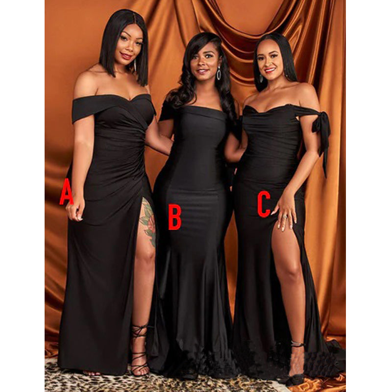 Mismatched Black Mermaid High Slit Cheap Long Bridesmaid Dresses Online,WG1128