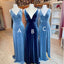 Mismatched Blue A-line V-neck Cheap Long Bridesmaid Dresses,WG1396