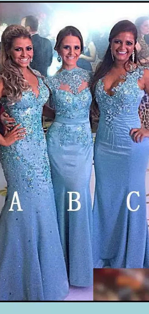 Mismatched Blue Mermaid Cheap Long Bridesmaid Dresses Online,WG1097