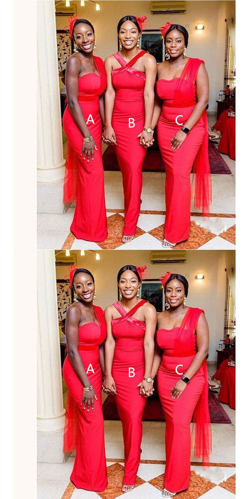 Mismatched Bright Red Mermaid Cheap Long Bridesmaid Dresses,WG1324