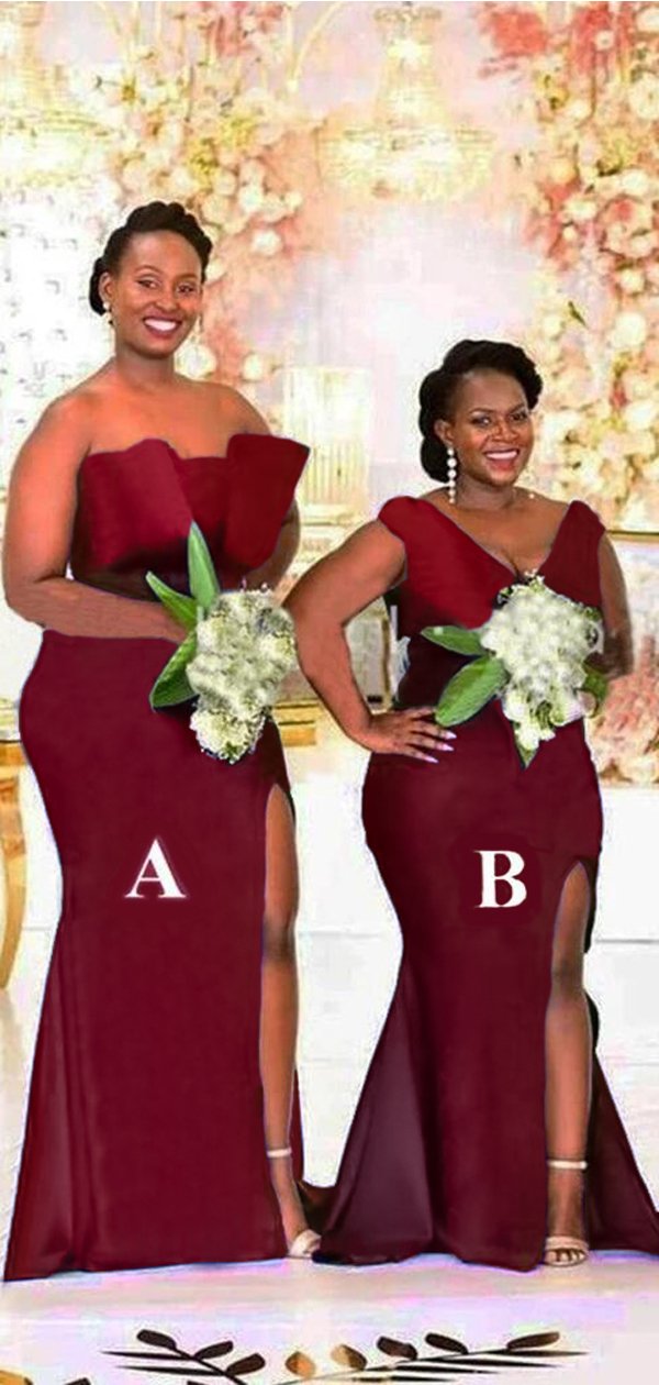 Mismatched Burgundy Mermaid High Slit Cheap Long Bridesmaid Dresses On LoverBridal Mismatched Burgundy Mermaid High Slit Cheap Long Bridesmaid Dresses On LoverBridal