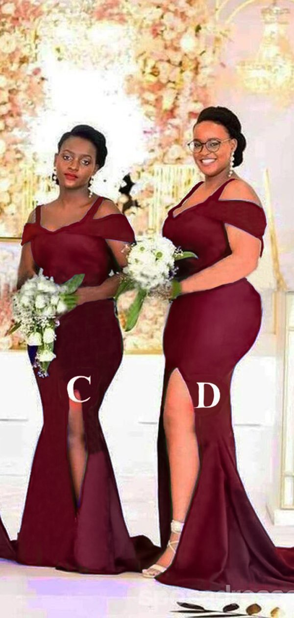 Mismatched Burgundy Mermaid High Slit Cheap Long Bridesmaid Dresses On LoverBridal Mismatched Burgundy Mermaid High Slit Cheap Long Bridesmaid Dresses On LoverBridal