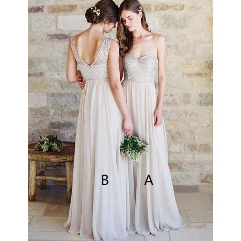 Mismatched Champagne Custom Lace Cheap Long Bridesmaid Dresses Online, WG349
