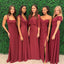 Mismatched Chiffon Dark Red Long Cheap Bridesmaid Dresses Online, WG682