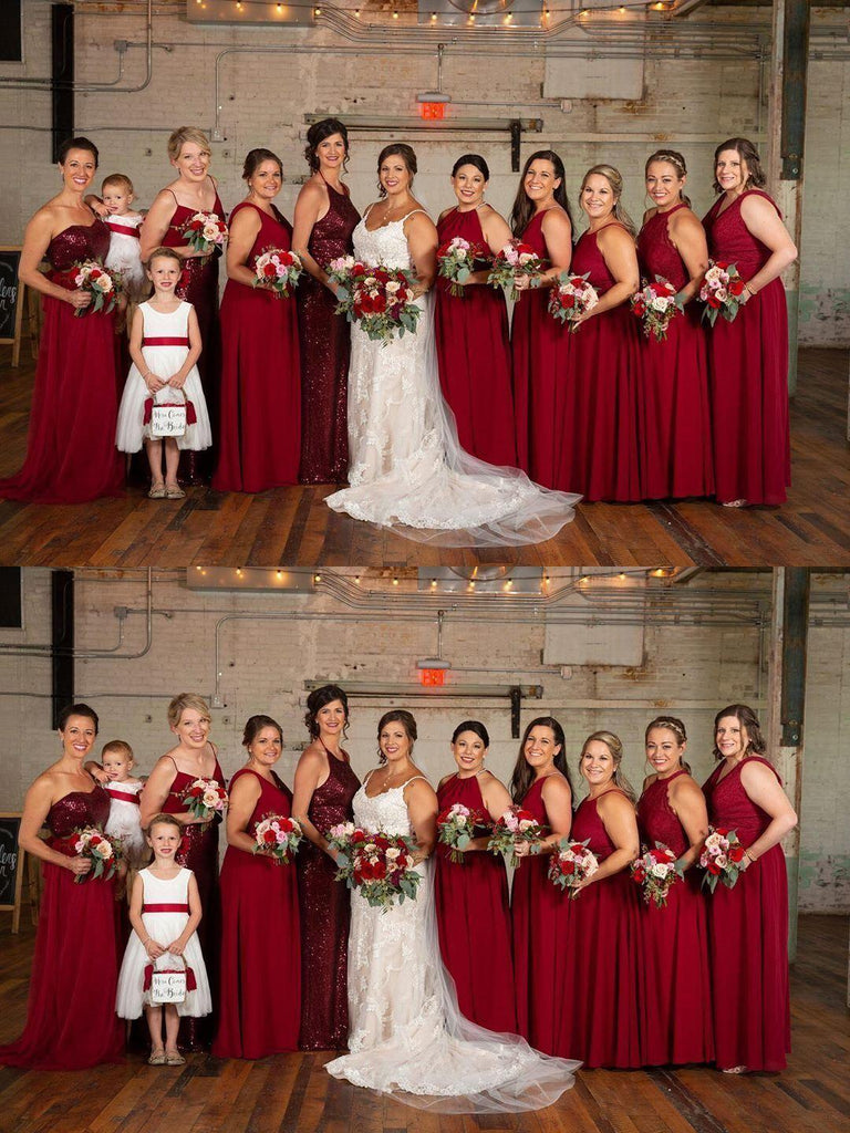 Mismatched Dark Red Long Cheap Bridesmaid Dresses Online, Cheap Bridesmaids Dresses, WG686