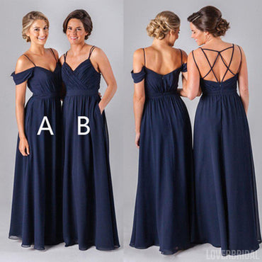 Mismatched Different Styles Chiffon Navy Blue Floor-Length A Line Formal Cheap Sexy Bridesmaid Dresses, WG52
