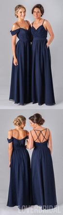 Mismatched Different Styles Chiffon Navy Blue Floor-Length A Line Formal Cheap Sexy Bridesmaid Dresses, WG52