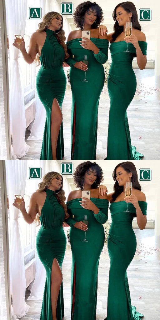 Mismatched Emerald Green Mermaid Cheap Long Bridesmaid Dresses,WG1121