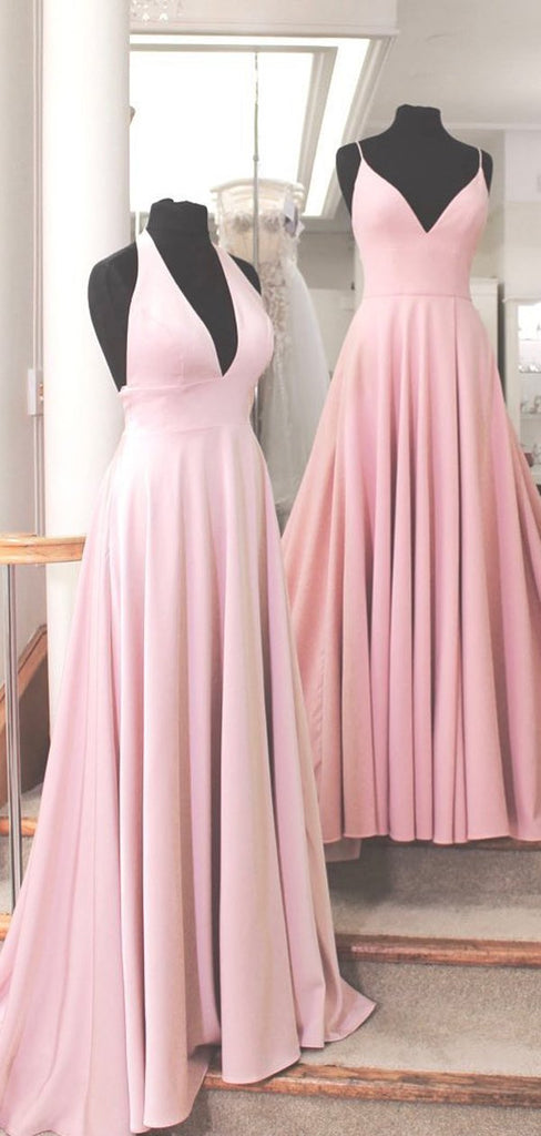 Mismatched Light Pink A-line V-neck Long Bridesmaid Dresses Gown Online,WG943