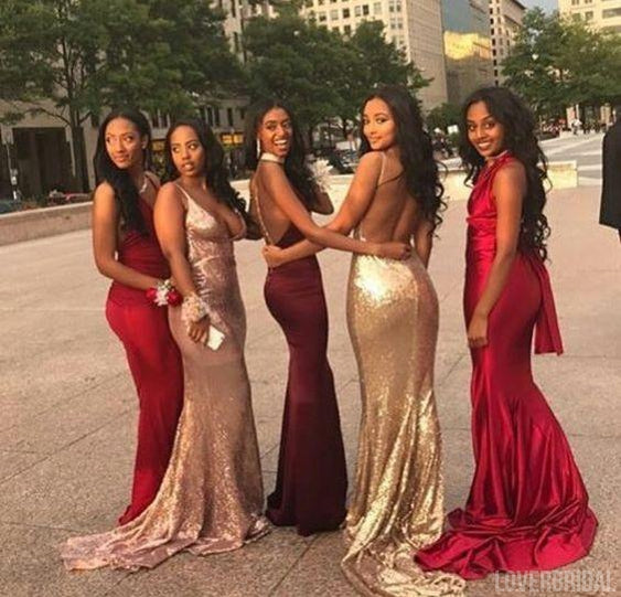 Mismatched Long Sequin Mermaid Bridesmaid Dresses, Cheap Custom 2018 Bridesmaid Dresses, Cheap Bridesmaid Gown, WG401