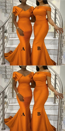 Mismatched Orange Mermaid Cheap Long Bridesmaid Dresses,WG1440