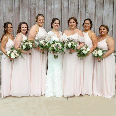 Mismatched Pale Pink Chiffon Long Bridesmaid Dresses Online, Cheap Bridesmaids Dresses, WG711