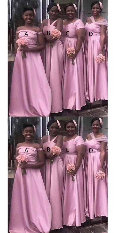 Mismatched Pink A-line Off Shoulder Cheap Long Bridesmaid Dresses Online,WG992