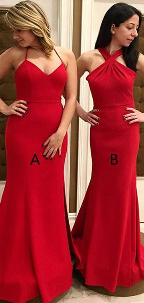 Mismatched Red Mermaid Cheap Long Bridesmaid Dresses,WG1181