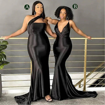 Mismatched Simple Black Mermaid Cheap Long Bridesmaid Dresses,WG1122