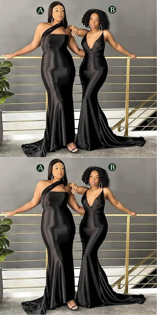 Mismatched Simple Black Mermaid Cheap Long Bridesmaid Dresses,WG1122