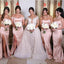 Mismatched Simple Pink Slit Long Bridesmaid Dresses Online, WG792