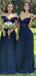 Navy Blue Mermaid Off Shoulder Cheap Long Bridesmaid Dresses Online,WG1066