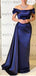 Navy Blue Mermaid Off Shoulder Cheap Long Bridesmaid Dresses,WG1235