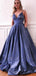 Navy Blue Spaghetti Straps A-line Long Evening Prom Dresses, Evening Party Prom Dresses, 12312