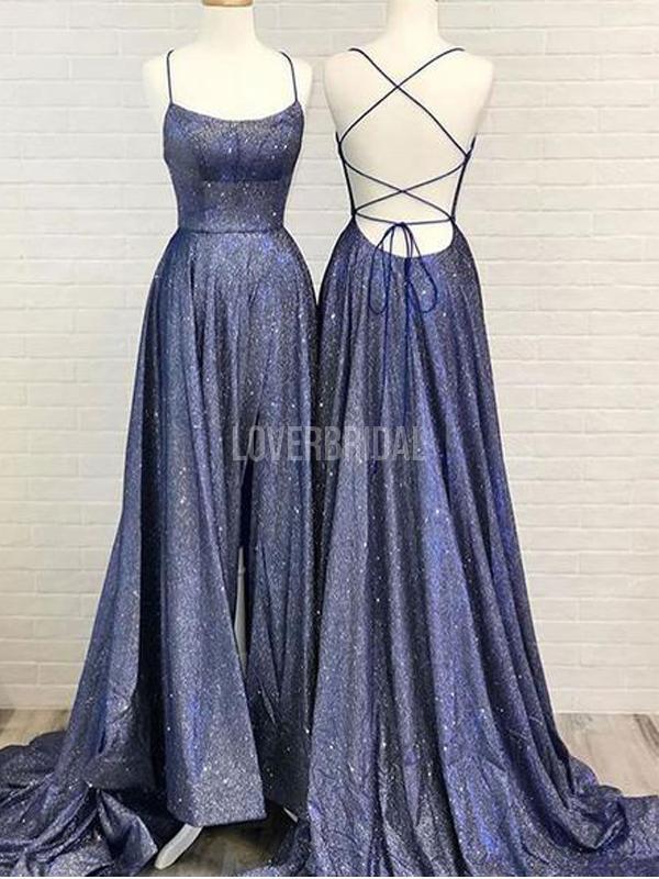 Navy Blue Spaghetti Straps Glitter Long Evening Prom Dresses, Evening LoverBridal Navy Blue Spaghetti Straps Glitter Long Evening Prom Dresses, Evening LoverBridal