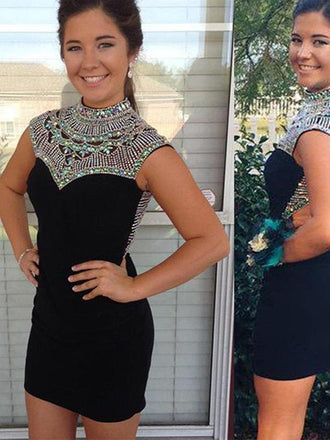 New Arrival black high neck vintage tight open back special formal homecoming prom dresses,BD00163