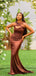 Newest Brown Mermaid V-neck Cheap Long Bridesmaid Dresses,WG1339