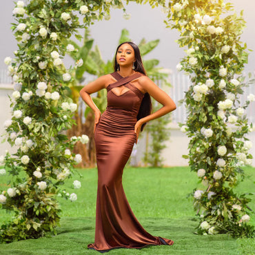 Newest Brown Mermaid V-neck Cheap Long Bridesmaid Dresses,WG1339