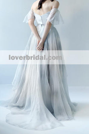 Off Shoulder A line Chiffon Ruffle Long Evening Prom Dresses, 17652
