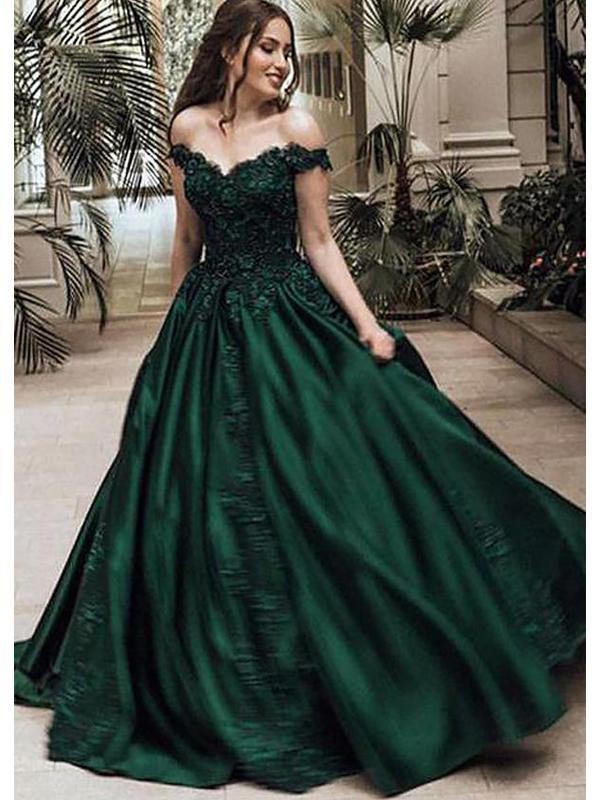 Off Shoulder Dark Green A-line Long Evening Prom Dresses, Cheap Sweet LoverBridal Off Shoulder Dark Green A-line Long Evening Prom Dresses, Cheap Sweet LoverBridal