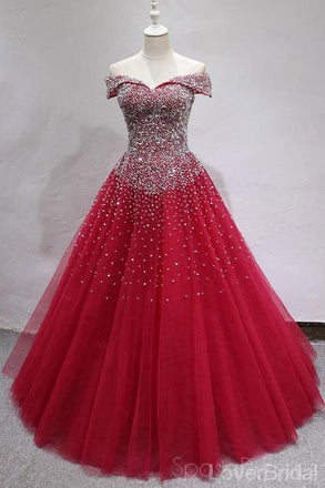 Off Shoulder Dark Red Cheap Long Evening Prom Dresses, Evening Party Prom Dresses, 18631