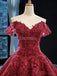 Off Shoulder Dark Red Lace Ball Gown Evening Prom Dresses, Evening Party Prom Dresses, 12258
