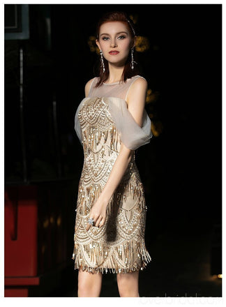 Off Shoulder Gold Sequin Cheap Homecoming Dresses Online, Cheap Short Prom Dresses, CM766