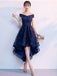 Off Shoulder High Low Navy Lace Cheap Homecoming Dresses Online, Cheap Short Prom Dresses, CM797