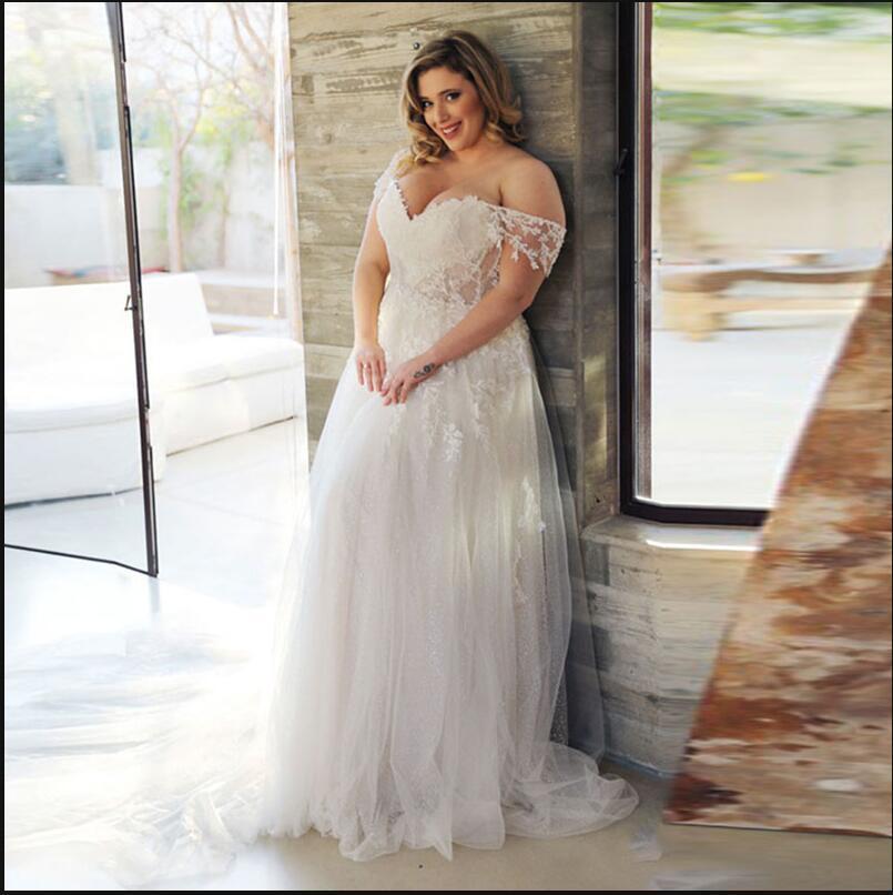Elegant Wedding Dresses Off Shoulder Lace Appliques Puffy Plus Size Bridal  Gowns