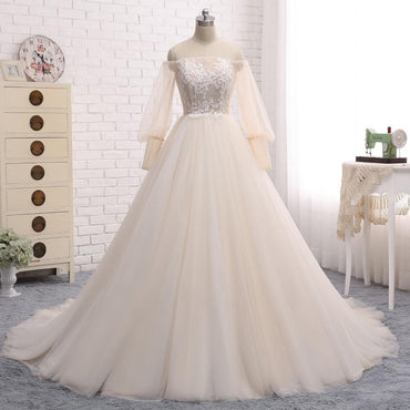 Off Shoulder Long Sleeve Lace Wedding Bridal Dresses, Custom Made Wedding Dresses, Affordable Wedding Bridal Gowns, WD242