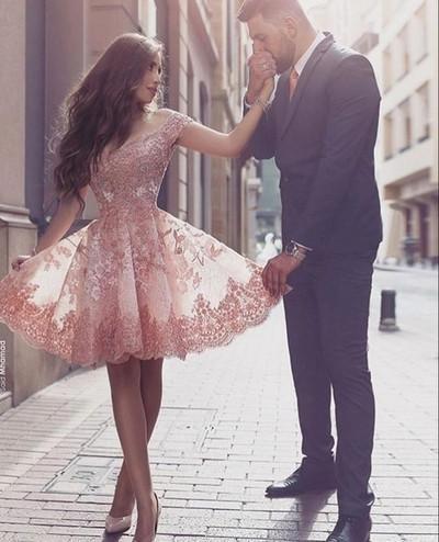 Off Shoulder Peach Lace Tulle Homecoming Prom Dresses, Affordable Short Party Prom Sweet 16 Dresses, Perfect Homecoming Cocktail Dresses, CM351