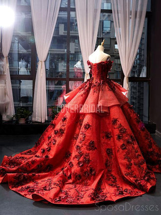 Off Shoulder Red Ball Gown Long Evening Prom Dresses, Evening Party Prom Dresses, 12259
