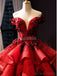Off Shoulder Red Ball Gown Long Evening Prom Dresses, Evening Party Prom Dresses, 12259