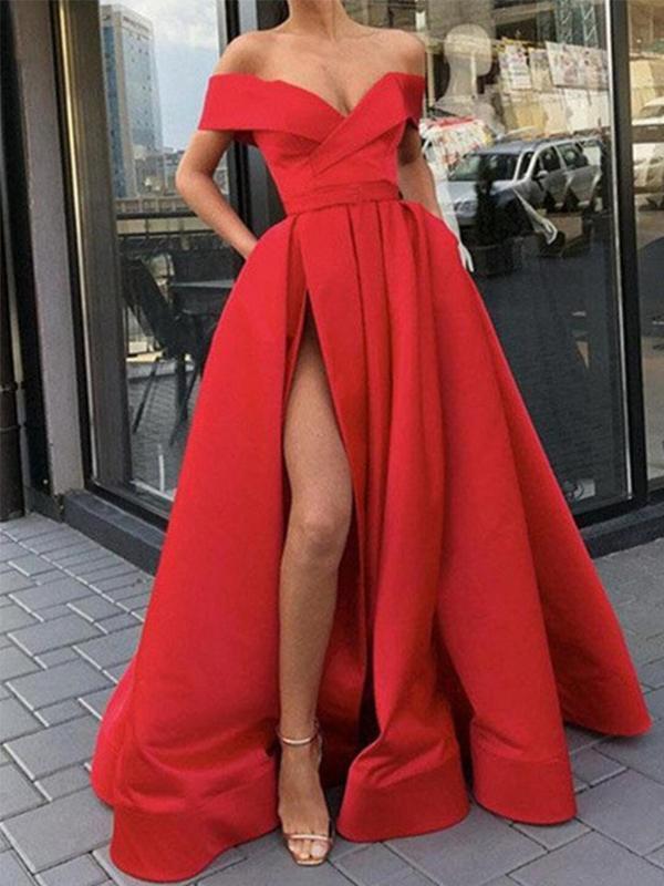Off Shoulder Red Cheap Long Evening Prom Dresses, Evening Party Prom Dresses, 12293