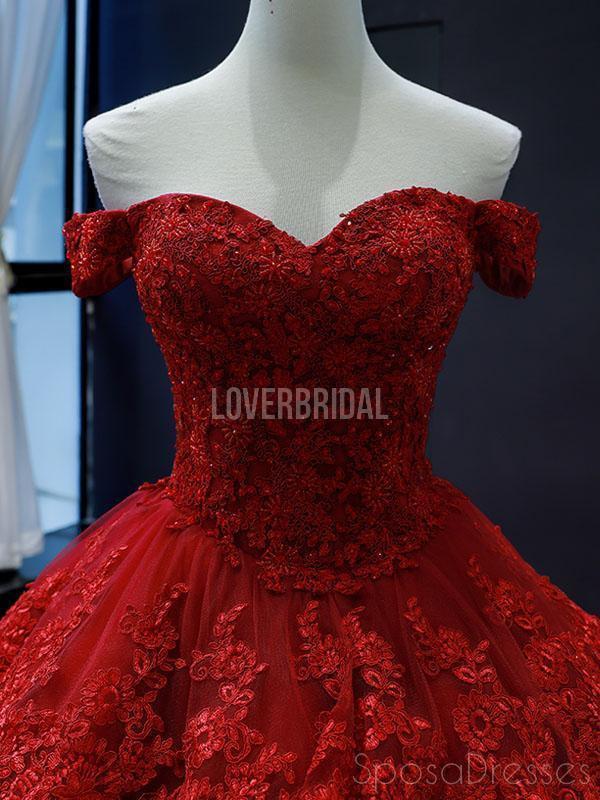 Off Shoulder Red Lace Long Evening Prom Dresses, Evening Party Prom Dresses, 12250