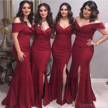 Off Shoulder Side Slit Mermaid Cheap Long Cheap Bridesmaid Dresses Online, WG634